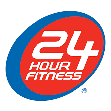 Logo of 24 Hour Fitness featuring a blue and red oval with "24 Hour Fitness" in white text.